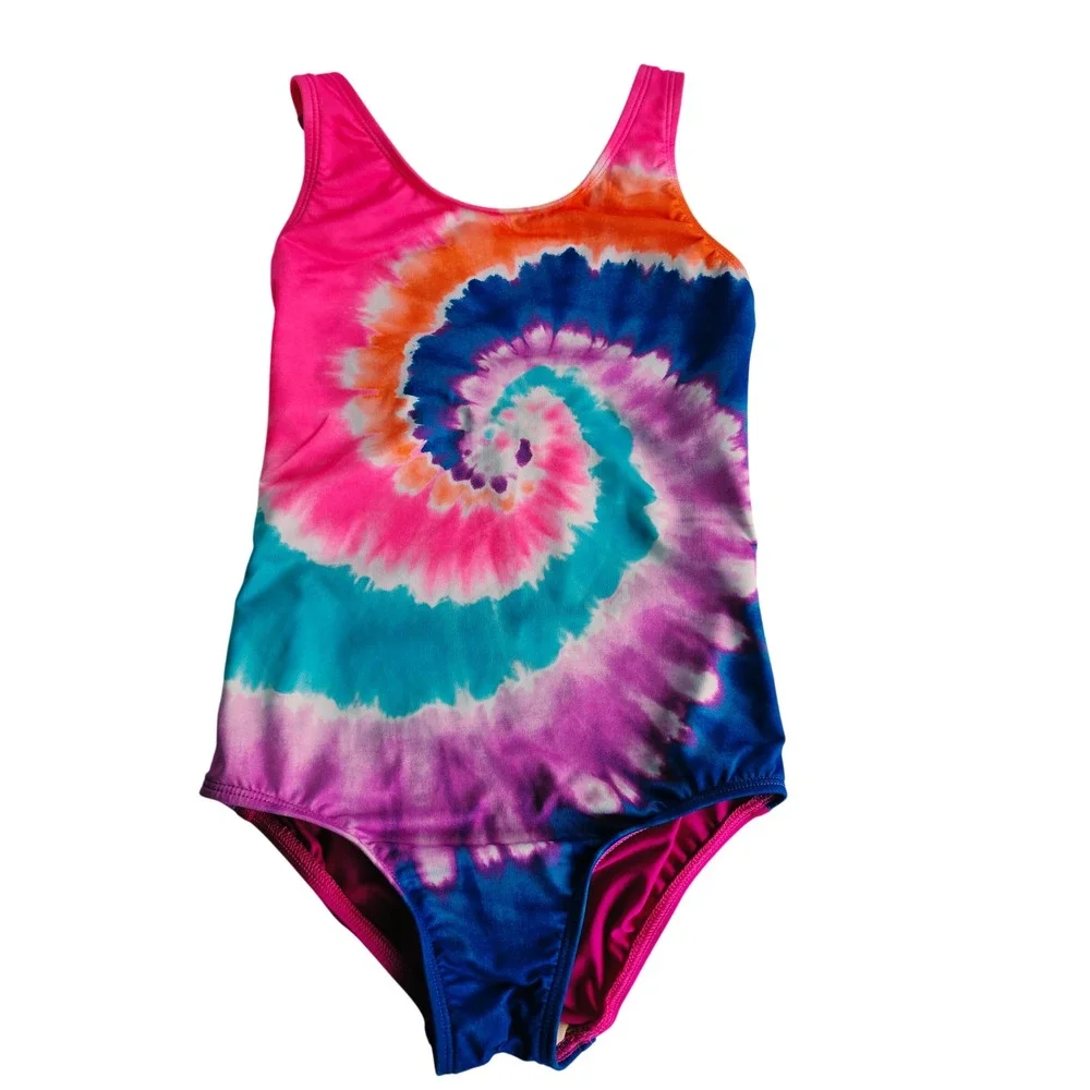 Lands End One Piece Swimsuit Girls 6 Pink Tie Dye Good Crisscross Back
